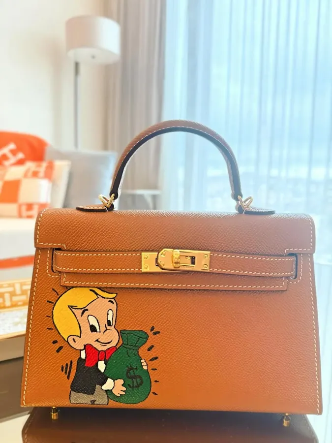 Richie Rich with 2024 Mini Hermes Kelly 20 Palladium Hardware Tote Bag