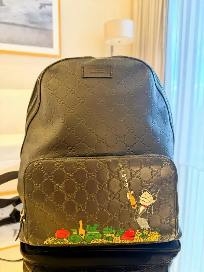 Gucci Leather Backpack with Monopoly Man